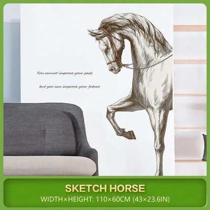 Creative sketch steed wall sticker living room wall decor home decor self-adhesive stickers room decoration entrance decoration - GOMARRD