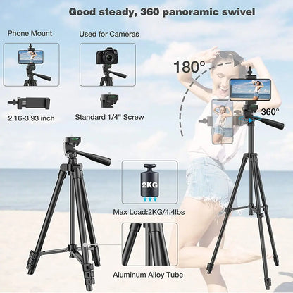 Tripod for Phone Lightweight Camera Tripod Stand with Bluetooth Selfie Remote Phone Holder Video Photography for iPhone Xiaomi