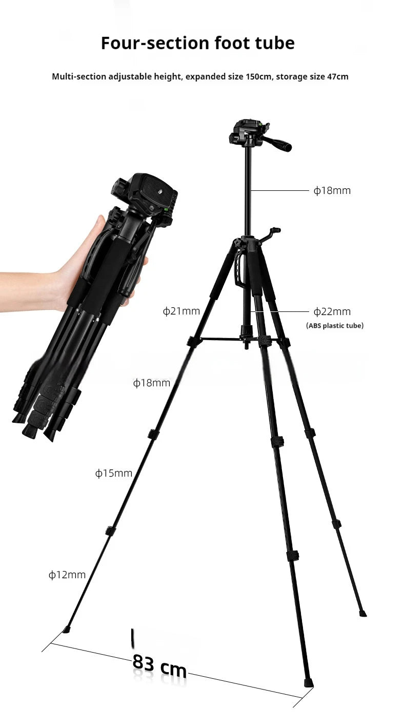 F550T Professional Tripe for Cell Phone Camera 180cm Tripod for Mobile Phone Tripod with Remote Light Night Fishing Light Stand