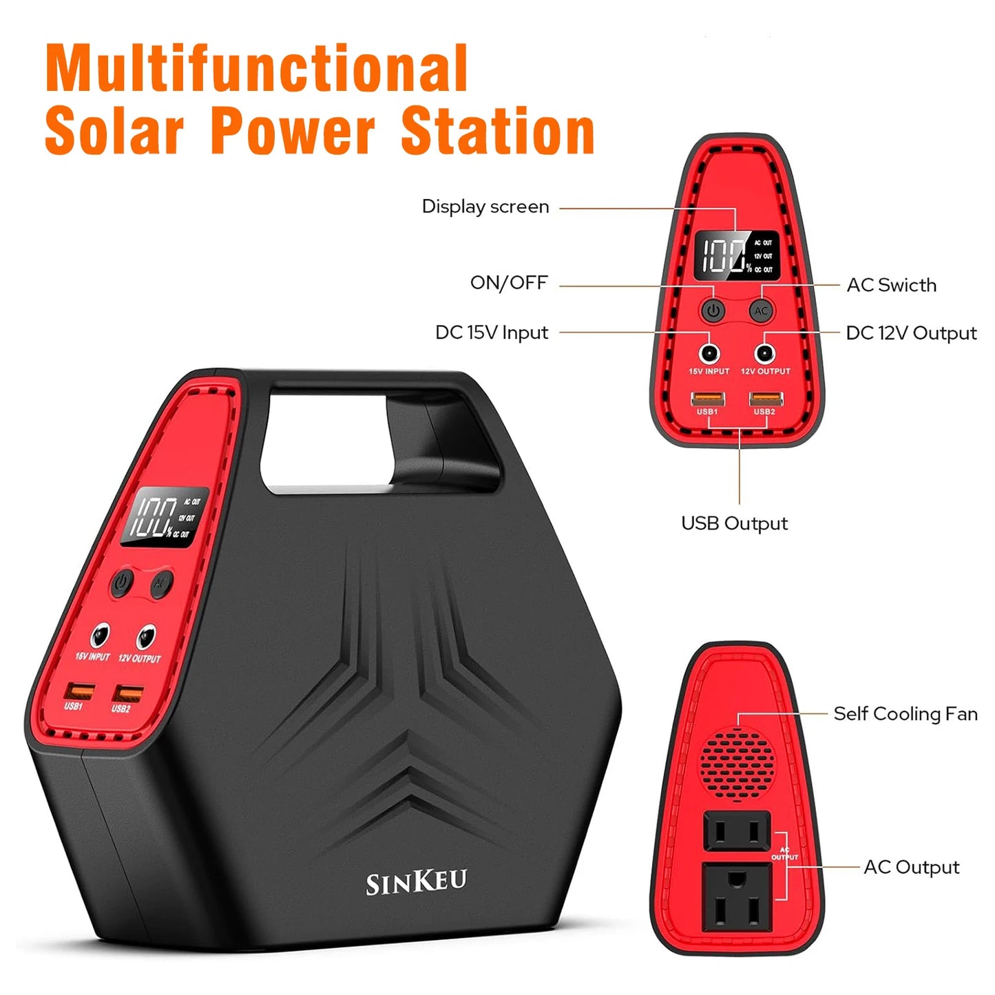 SinKeu 100W Portable Power Station Camping Charger Solar Generator with 40W Solar Panel Foldable for Home Outdoor Emergency RV