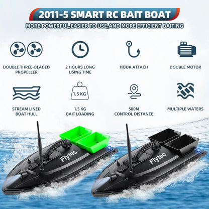 Flytec Fishing Bait Boat 500m Remote Control Bait Boat Dual Motor Fish Finder 1.5KG Loading with LED Light for Fishing