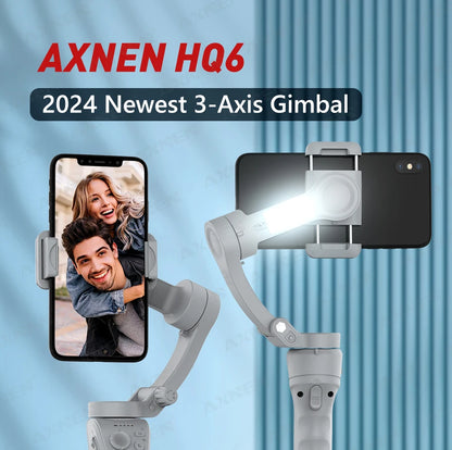 HQ6 3-Axis Gimbal Handheld Stabilizer for Cellphone, with Fill Light, Face Tracking, for Android iPhone Anti Shake Video Record