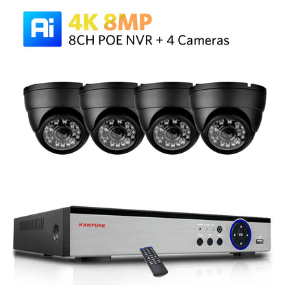 KANTURE 8CH 4K CCTV Camera System 8MP Ai Human Detection Indoor Outdoor Dome POE Ip Camera Night Vision Video Surveillance Kit