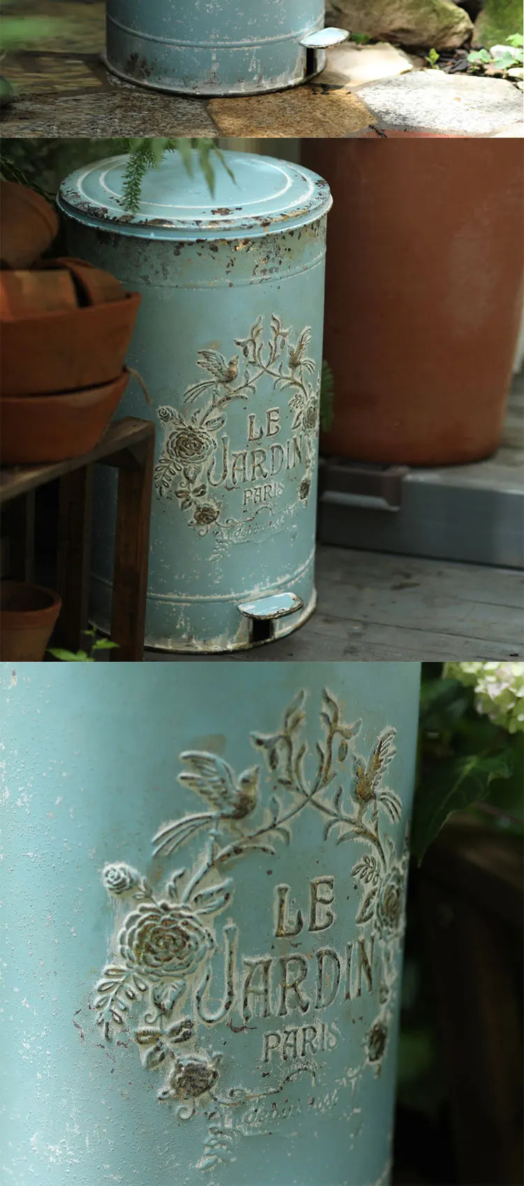 Metal Round Trash Can Suitable For Kitchen And Outdoor GardenRural Waste Basket Farmhouse Tavern Storage Barrel