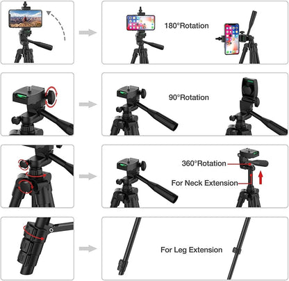 Tripod for Phone Lightweight Camera Tripod Stand with Bluetooth Selfie Remote Phone Holder Video Photography for iPhone Xiaomi