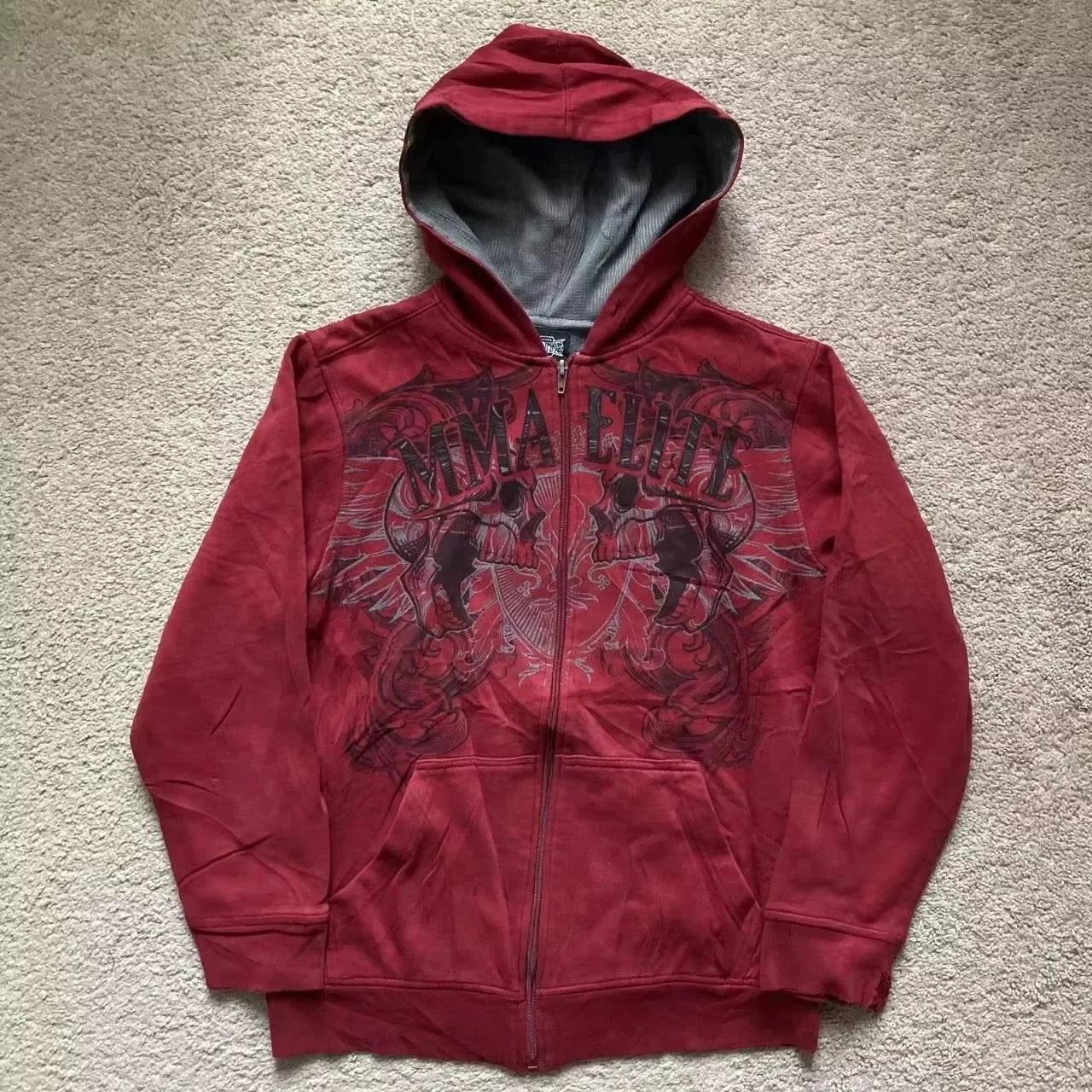 2000s New Cotton Red Couple Zipper Hoodies Vintage Elite Full Zip Hoodie Sweatshirt Size Skull Snake Red Y2K Sweatshirts