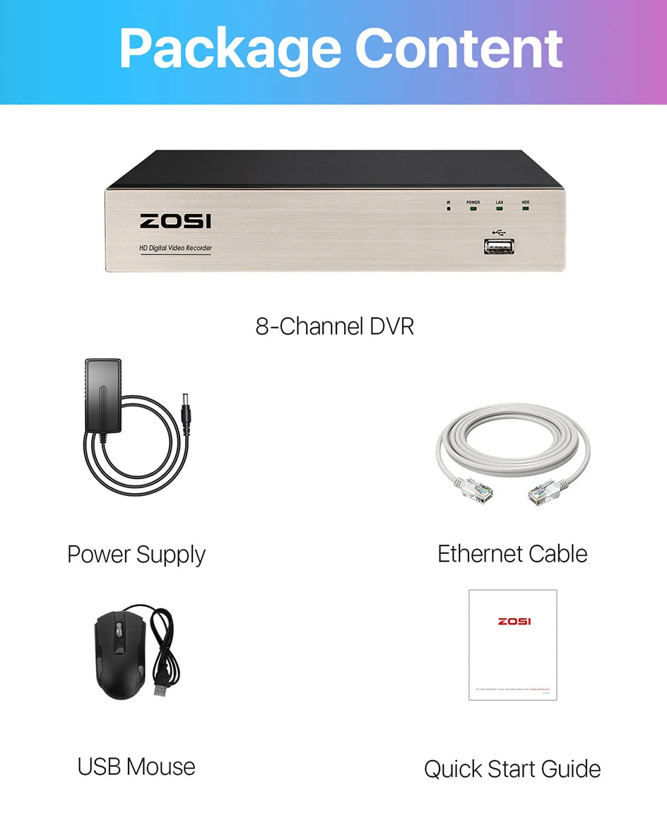 ZOSI 8CH 1080P H.265+ DVR 4-IN-1 24/7 Recording 2MP Video Surveillance Recorder for Analog AHD TVI CVI Camera Hybrid HDMI DVR - GOMARRD