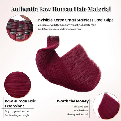 99J Red 10Pcs/Set Clip In Hair Extensions 140g Clip On Bangs Clip Ins Human Clips Ins Remy Human Hair 18 Inch In Hair Extentions