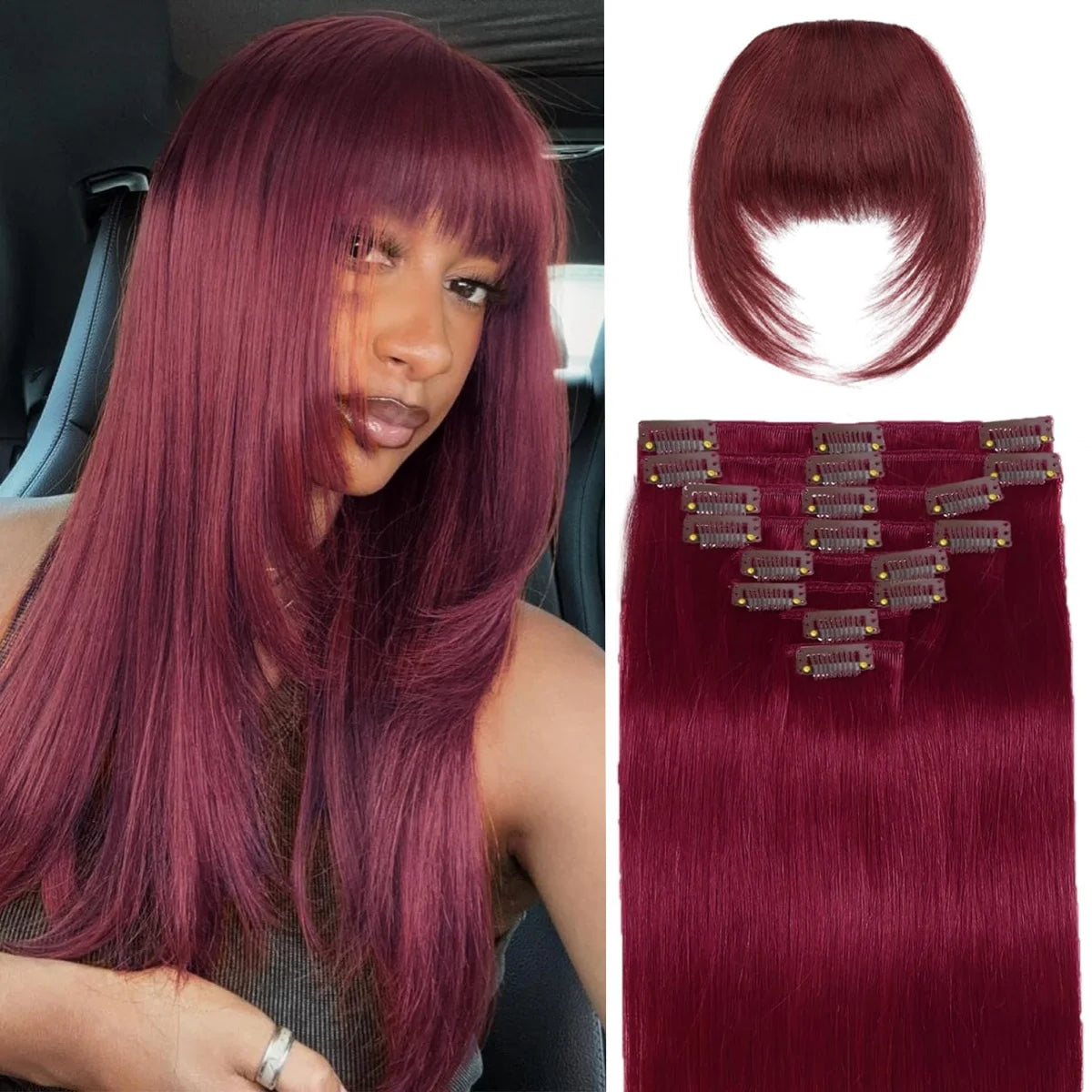 99J Red 10Pcs/Set Clip In Hair Extensions 140g Clip On Bangs Clip Ins Human Clips Ins Remy Human Hair 18 Inch In Hair Extentions