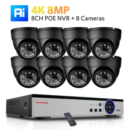 KANTURE 8CH 4K CCTV Camera System 8MP Ai Human Detection Indoor Outdoor Dome POE Ip Camera Night Vision Video Surveillance Kit - GOMARRD