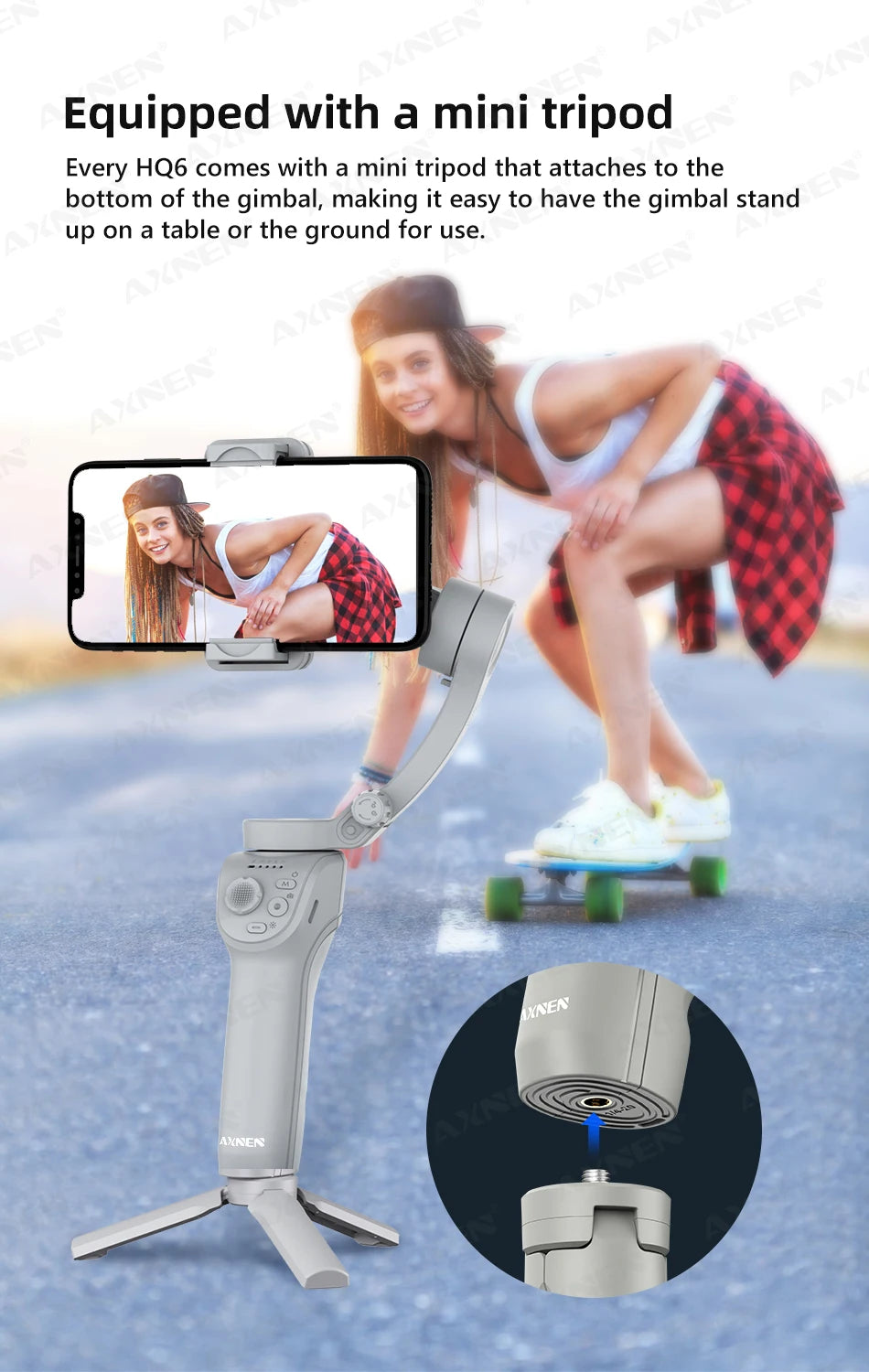 HQ6 3-Axis Gimbal Handheld Stabilizer for Cellphone, with Fill Light, Face Tracking, for Android iPhone Anti Shake Video Record