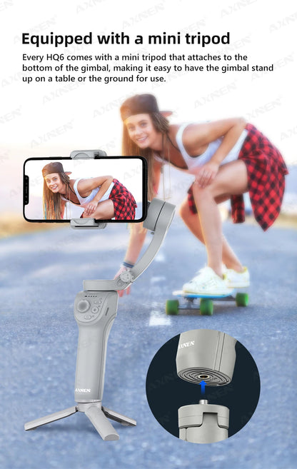 HQ6 3-Axis Gimbal Handheld Stabilizer for Cellphone, with Fill Light, Face Tracking, for Android iPhone Anti Shake Video Record