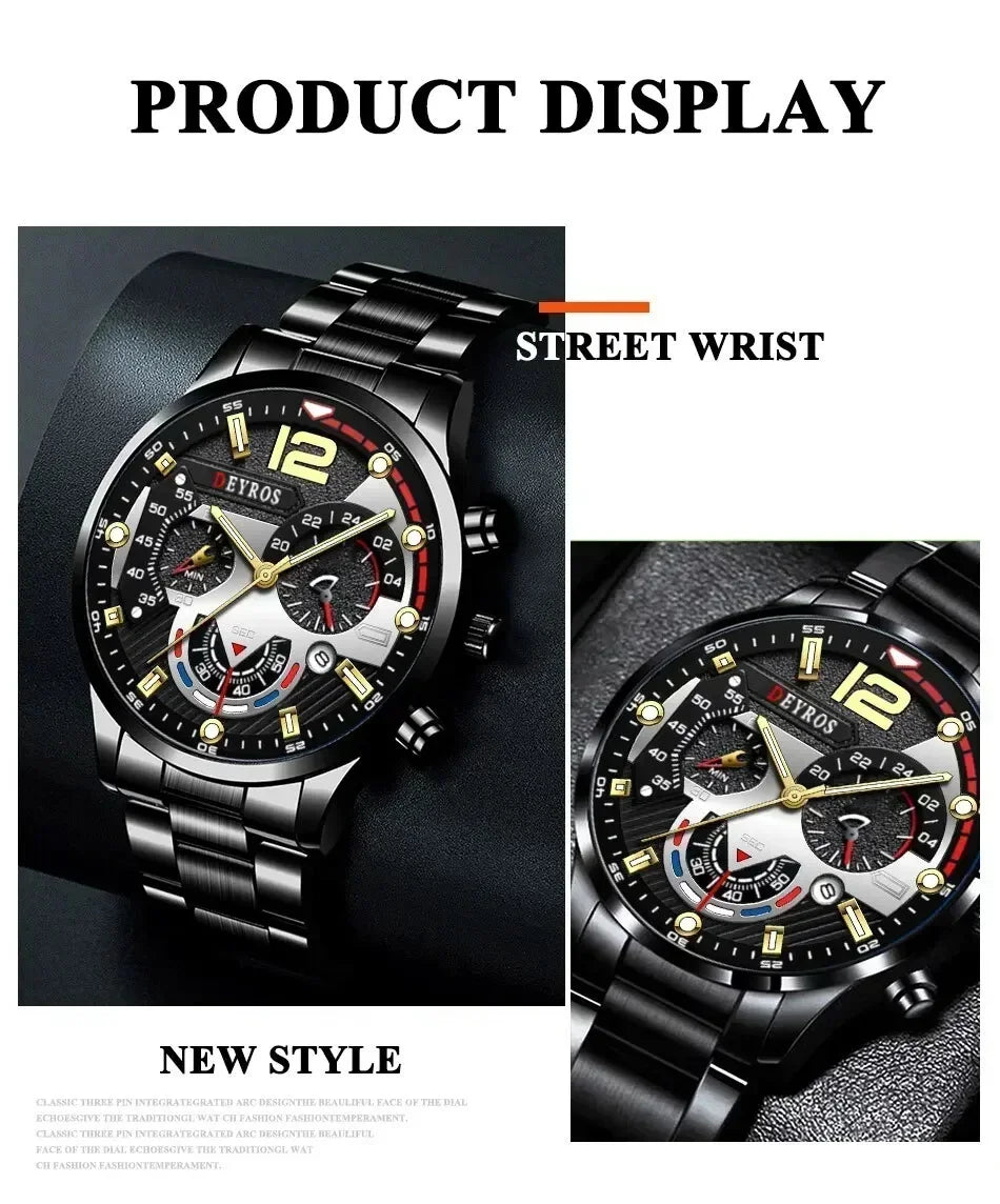 Fashion Mens Stainless Steel Watches Luxury Quartz Wristwatch Calendar Luminous Clock Men Business Casual Watch Reloj Hombre