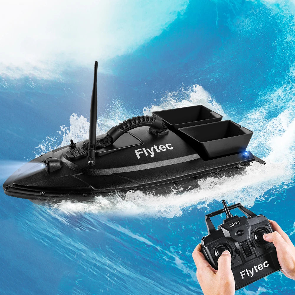 Flytec Fishing Bait Boat 500m Remote Control Bait Boat Dual Motor Fish Finder 1.5KG Loading with LED Light for Fishing