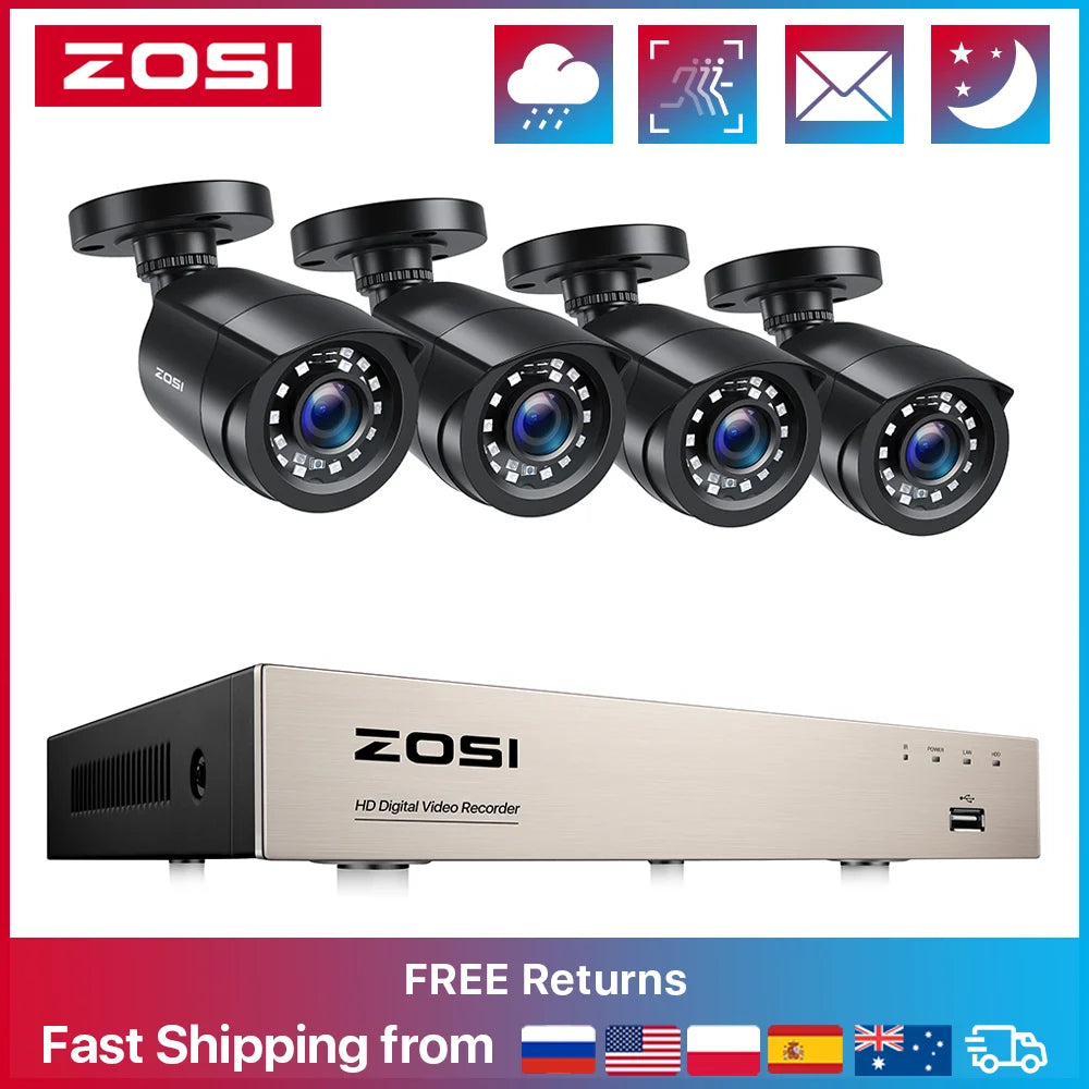 ZOSI 1080P 8CH TVI CCTV Video Surveillance Security Camera System Wired DVR Kit for Outdoor Indoor Home Waterproof Night Vision - GOMARRD