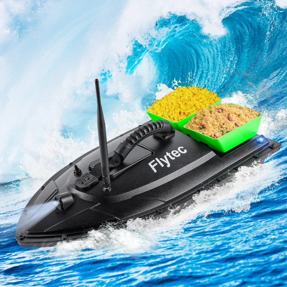 Flytec Fishing Bait Boat 500m Remote Control Bait Boat Dual Motor Fish Finder 1.5KG Loading with LED Light for Fishing