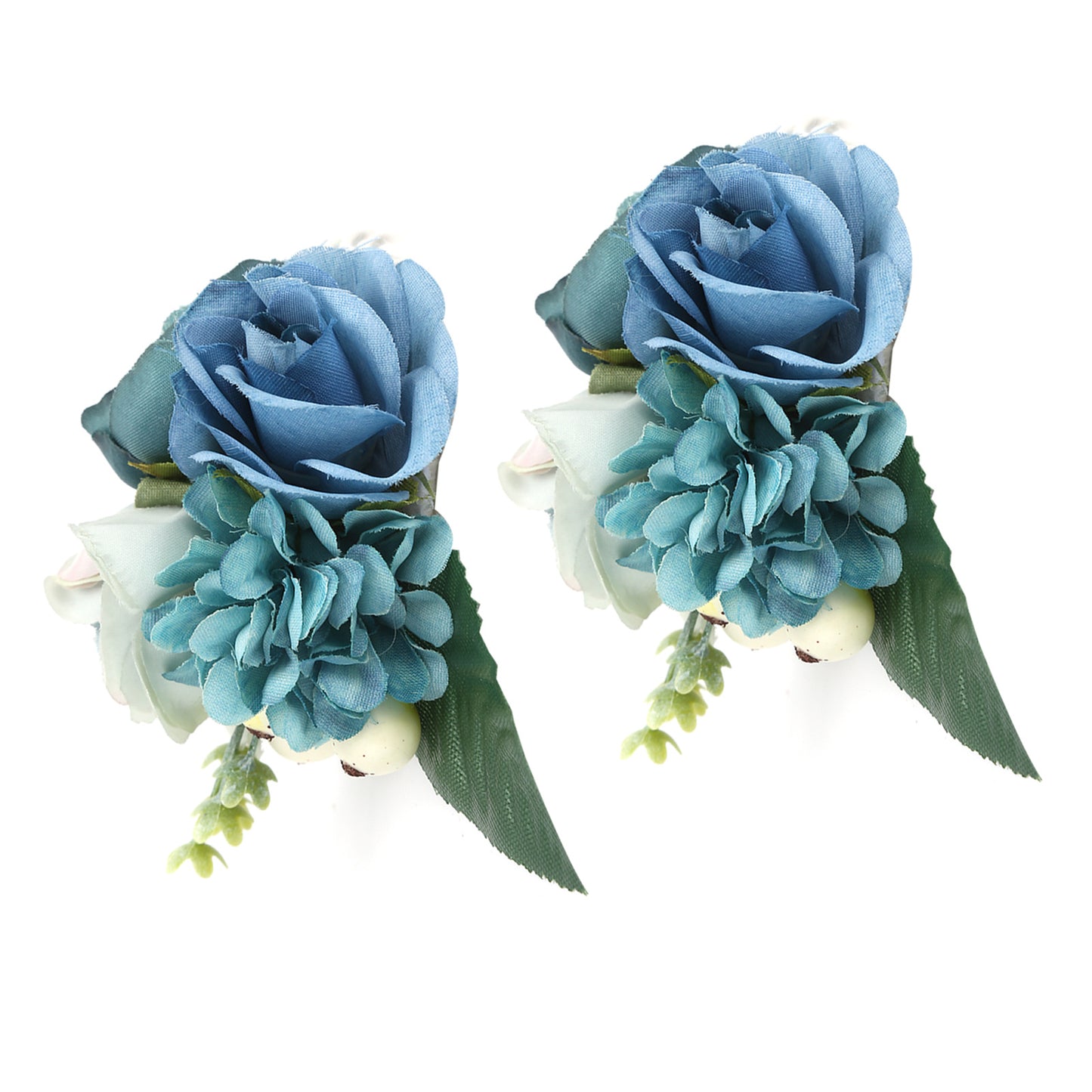 2Pcs/Bag Bridesmaid Wrist Flower Artificial Hand Flower for Wedding Anniversary Cocktail PartyCyan Blue