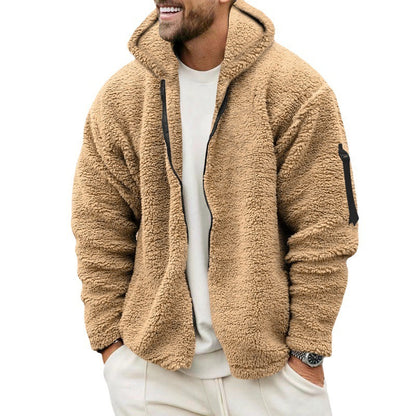 Plush Hooded Jacket Men's Autumn And Winter Fleece Double-sided Wear Warm Coat With Zipper Loose Casual Jacket Outdoor Clothing - GOMARRD