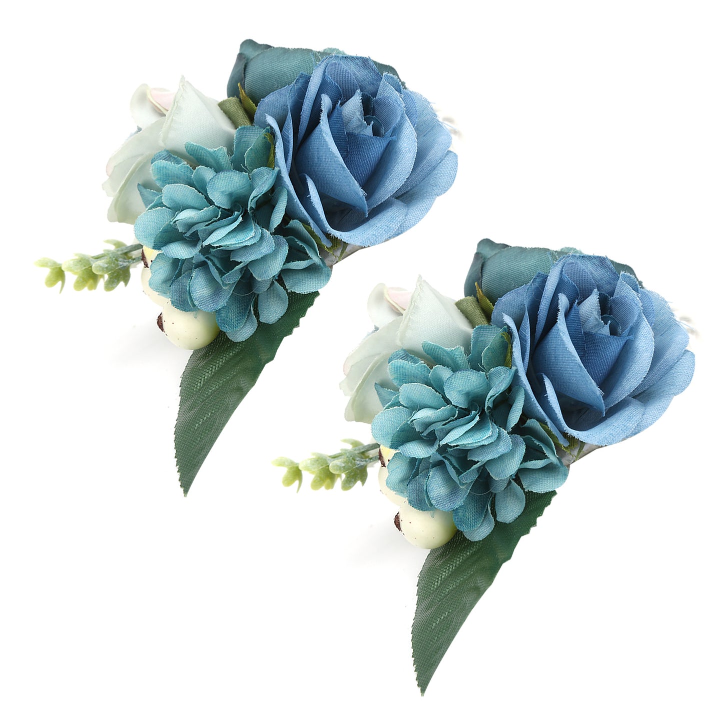 2Pcs/Bag Bridesmaid Wrist Flower Artificial Hand Flower for Wedding Anniversary Cocktail PartyCyan Blue