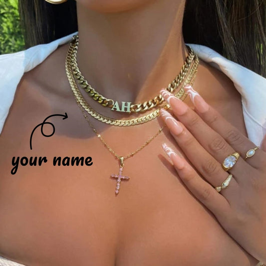 Creative Custom Letter English Name Necklace Stainless Steel  Choker Necklace Personalized Cuban Chain Christmas Gifts - GOMARRD