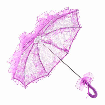 Bridal Lace Cotton Umbrella for Wedding Parties Dancing Photography Prop (Purple)