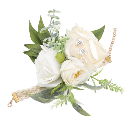 Wrist Corsages for Wedding Bride Wrist Flower Decorative White Roses and Green Leaves for Prom Party