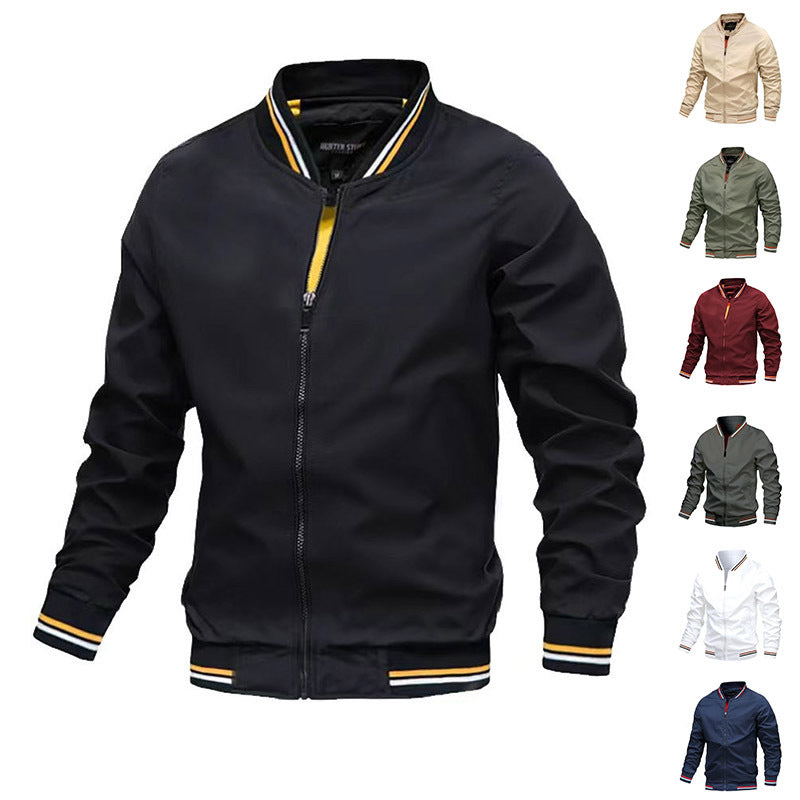 Men's Striped Zip-up Jacket With Pockets Fashion Casual Outerwear Sports Baseball Clothing Spring And Fall - GOMARRD