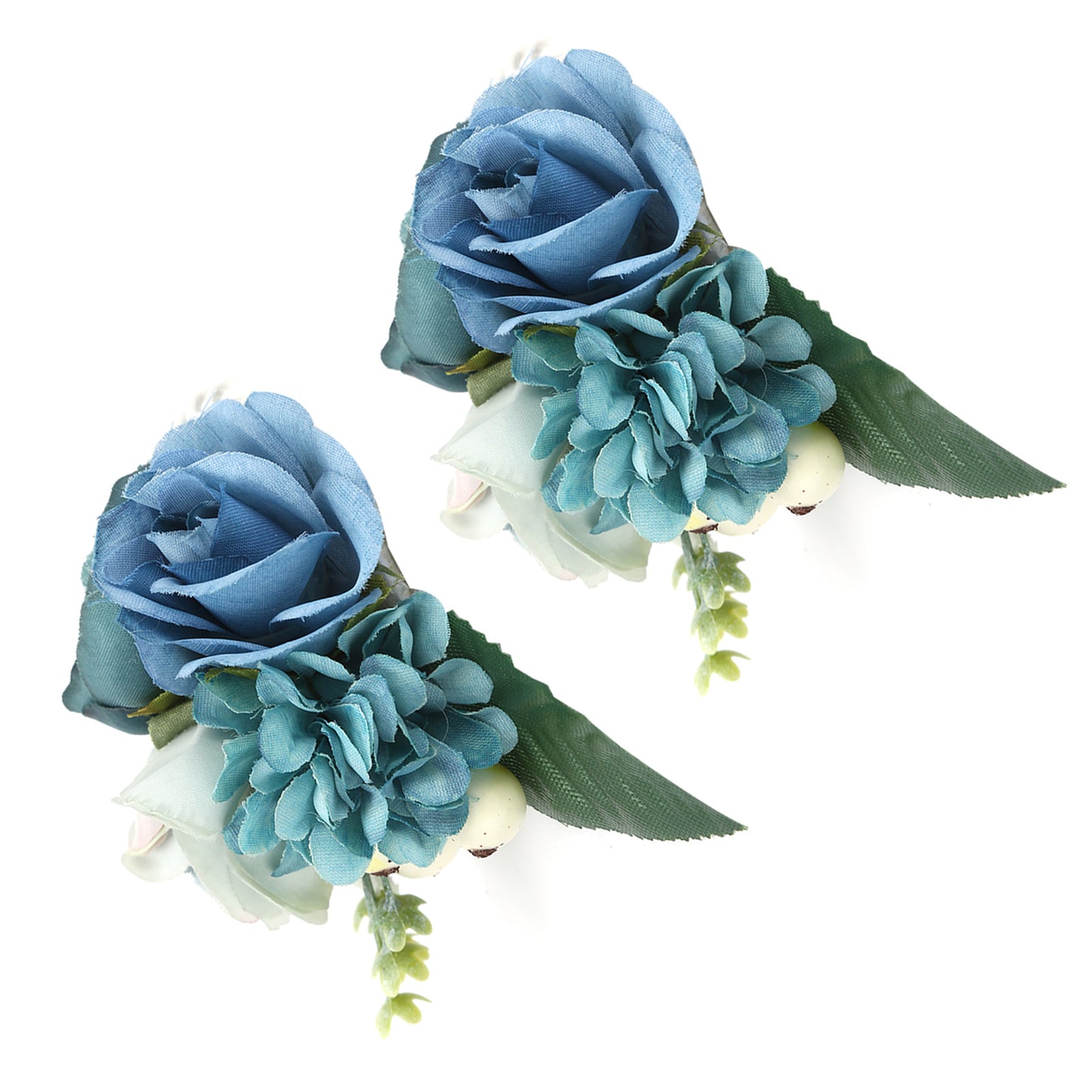 2Pcs/Bag Bridesmaid Wrist Flower Artificial Hand Flower for Wedding Anniversary Cocktail PartyCyan Blue