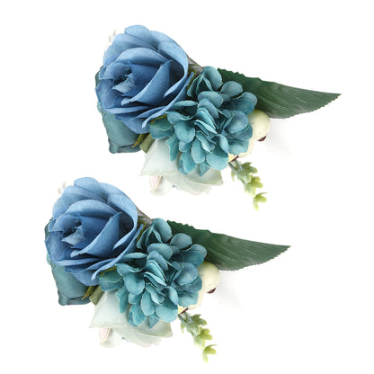 2Pcs/Bag Bridesmaid Wrist Flower Artificial Hand Flower for Wedding Anniversary Cocktail PartyCyan Blue