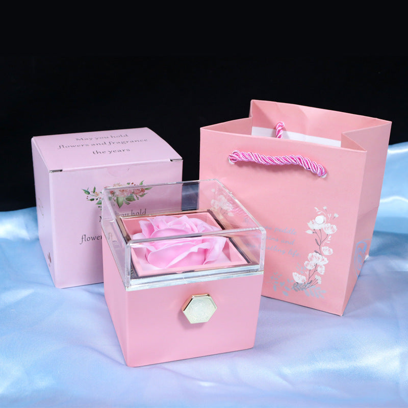 Rotating Soap Flower Rose Gift Box Creative Rotating Rose Jewelry Packaging Box Valentine's Day Gift For Women - GOMARRD