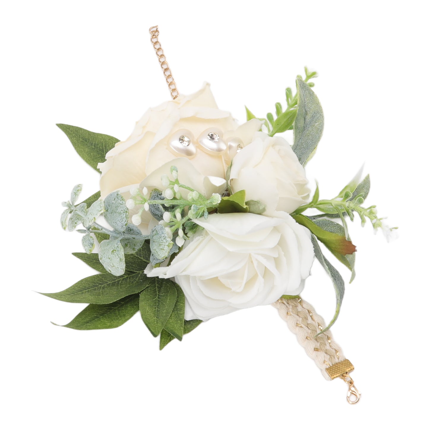 Wrist Corsages for Wedding Bride Wrist Flower Decorative White Roses and Green Leaves for Prom Party